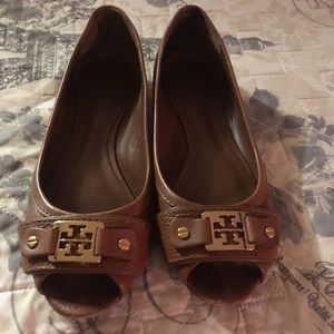 Tory Burch peep toe flats, size 6.5